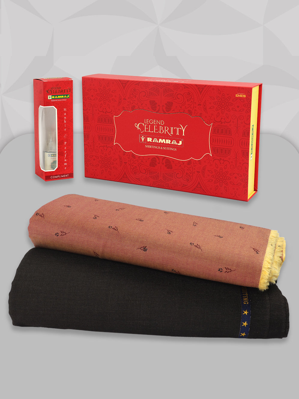 Men 100% Premium Cotton Printed Copper Shirting & Brown Suiting Gift Box LC12