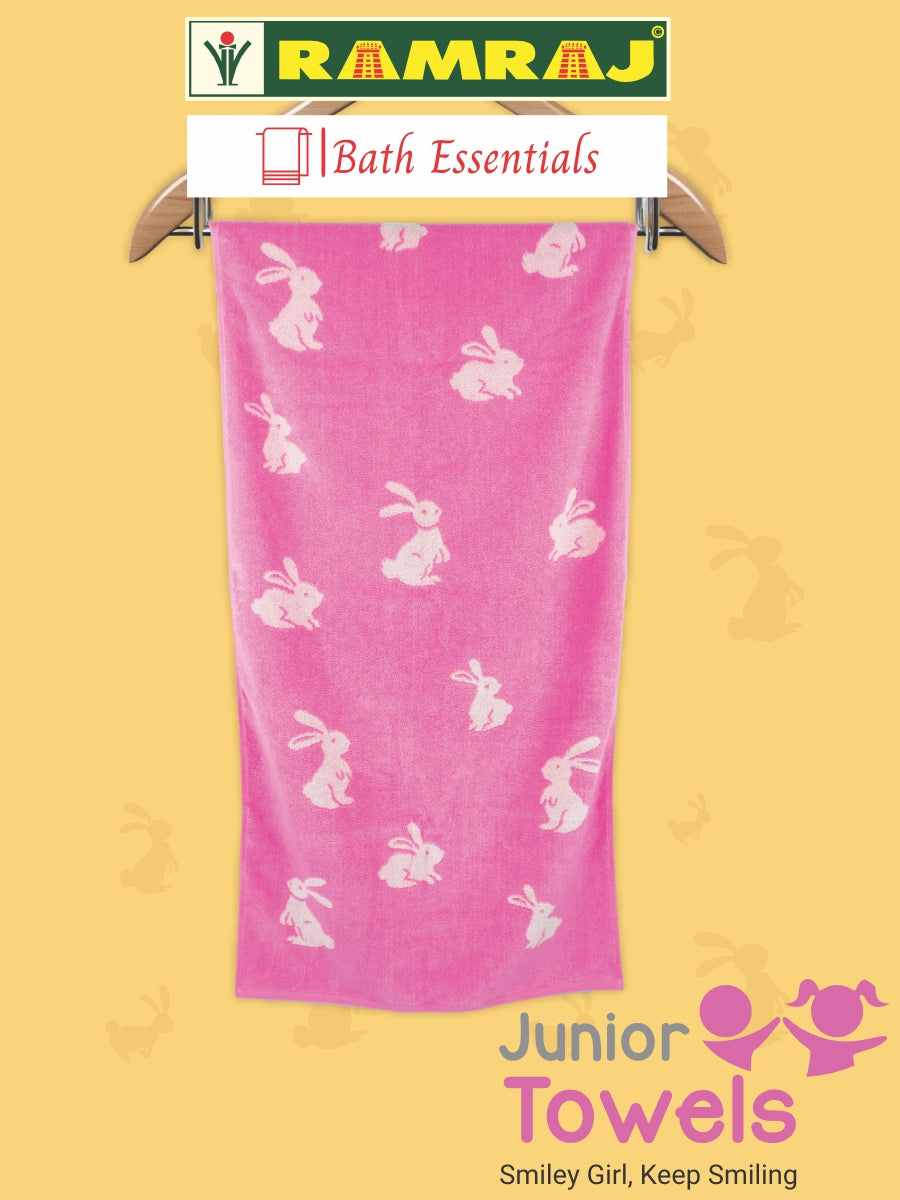 100% Premium Cotton Soft & Absorbent Baby Pink Colour Junior Girls Bath Towel Rabbit