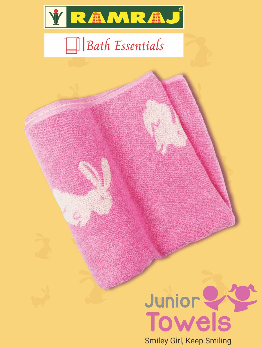 100% Premium Cotton Soft & Absorbent Baby Pink Colour Junior Girls Bath Towel Rabbit