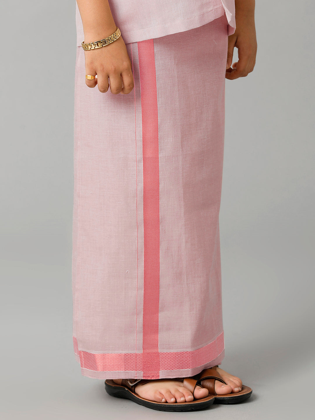 Boys Tissue Jari Half Sleeve Shirt Dhoti Set Sankalpam Rose Gold