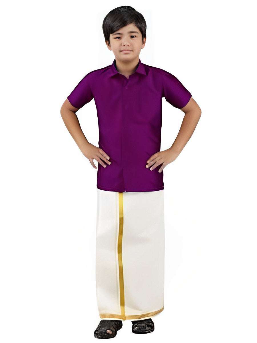Boys Silk Cotton Shirt with Dhoti Set Lavender-Full view