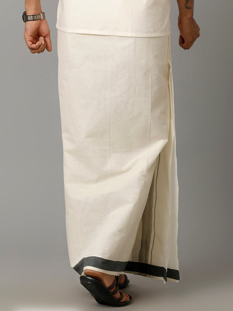 Mens Kora Cream Double Dhoti with Grey Mixed Gold Jari Border Excel