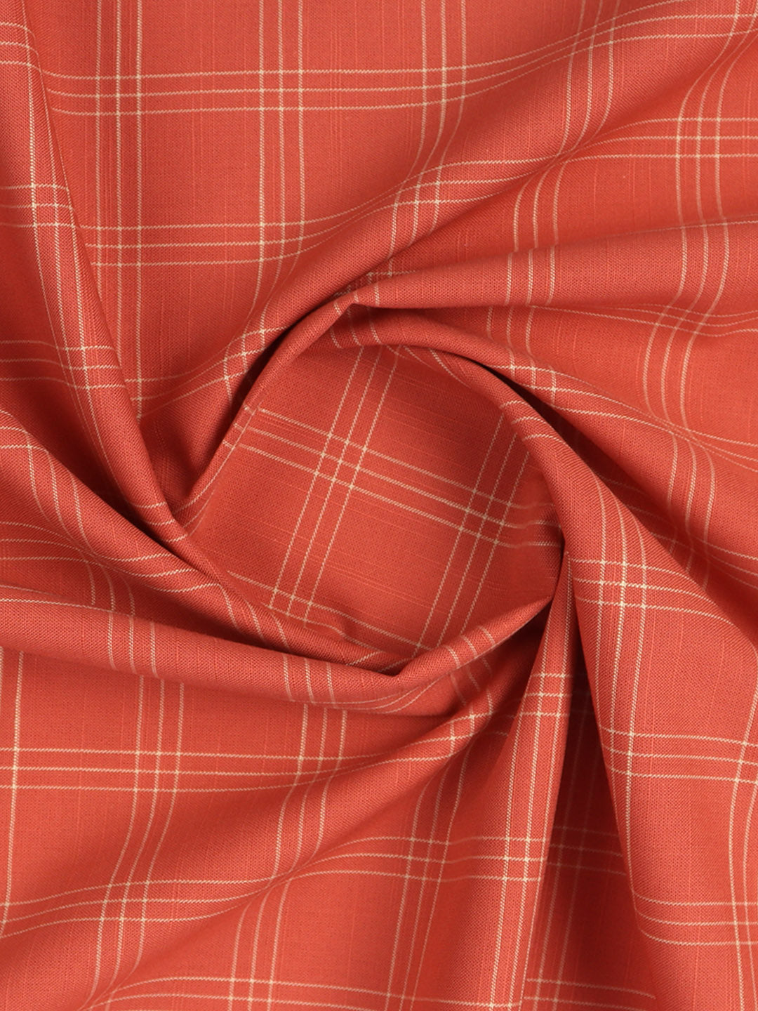 Cotton Salmon Orange Check Shirt Fabric-Liberty Cotton