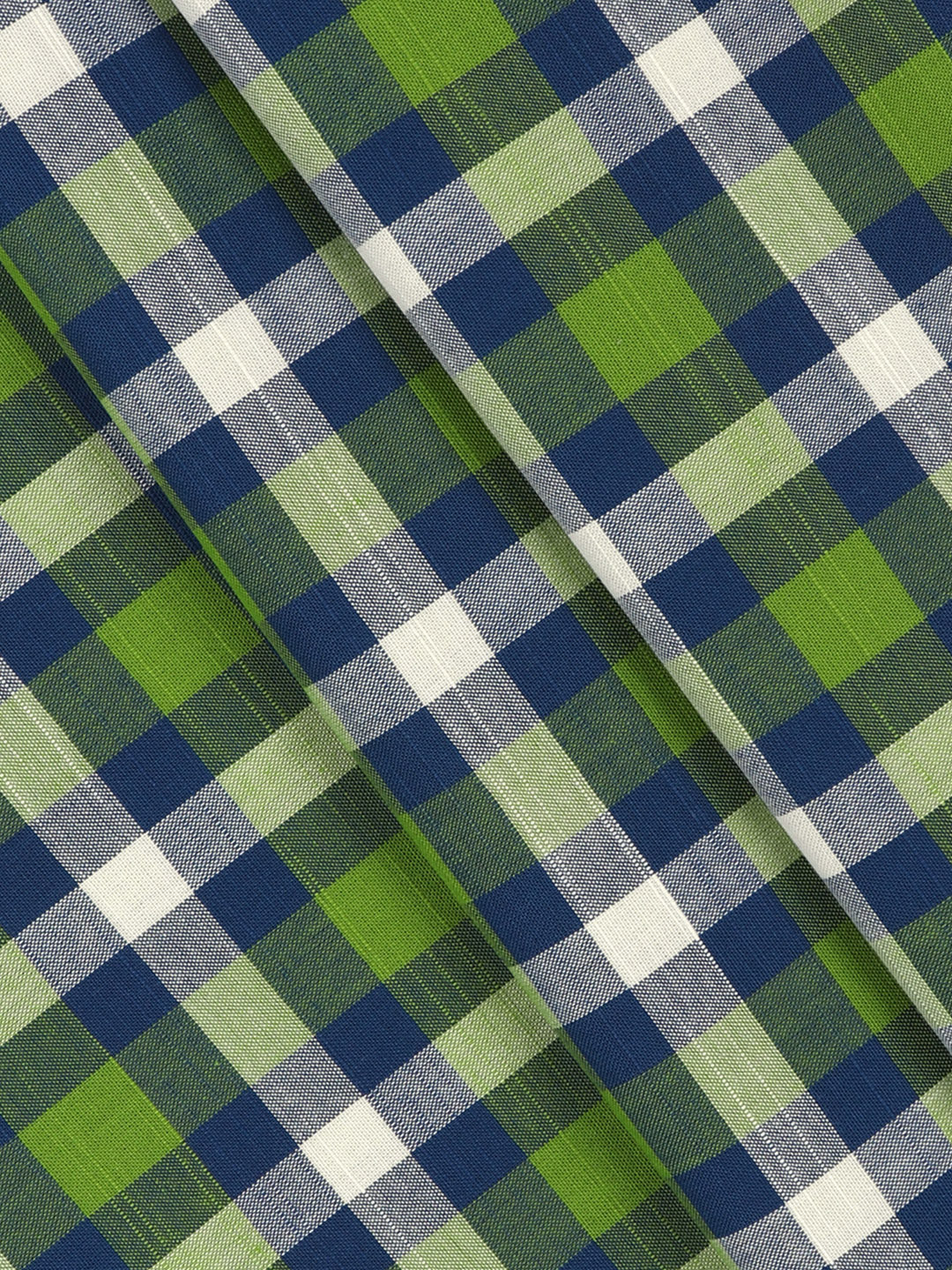 Men 100%Cotton Checks Shirt Fabric Blue with Green Liberty