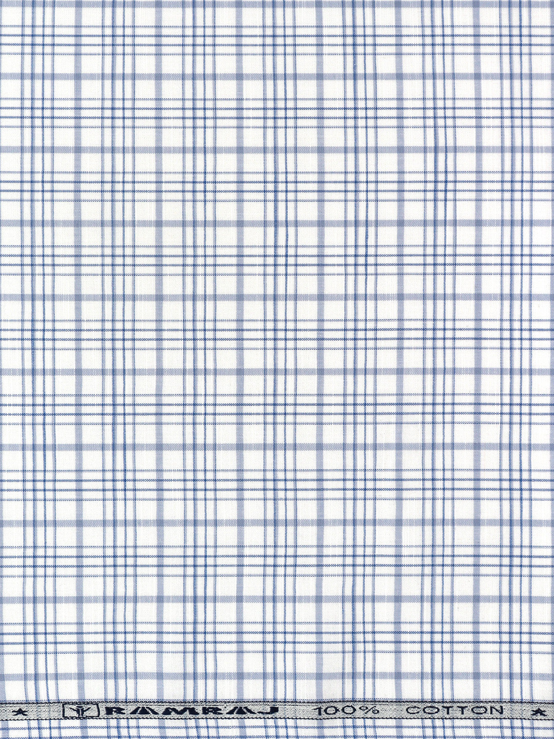 100% Cotton Mens Checked Shirt Fabric Blue Liberty Cotton