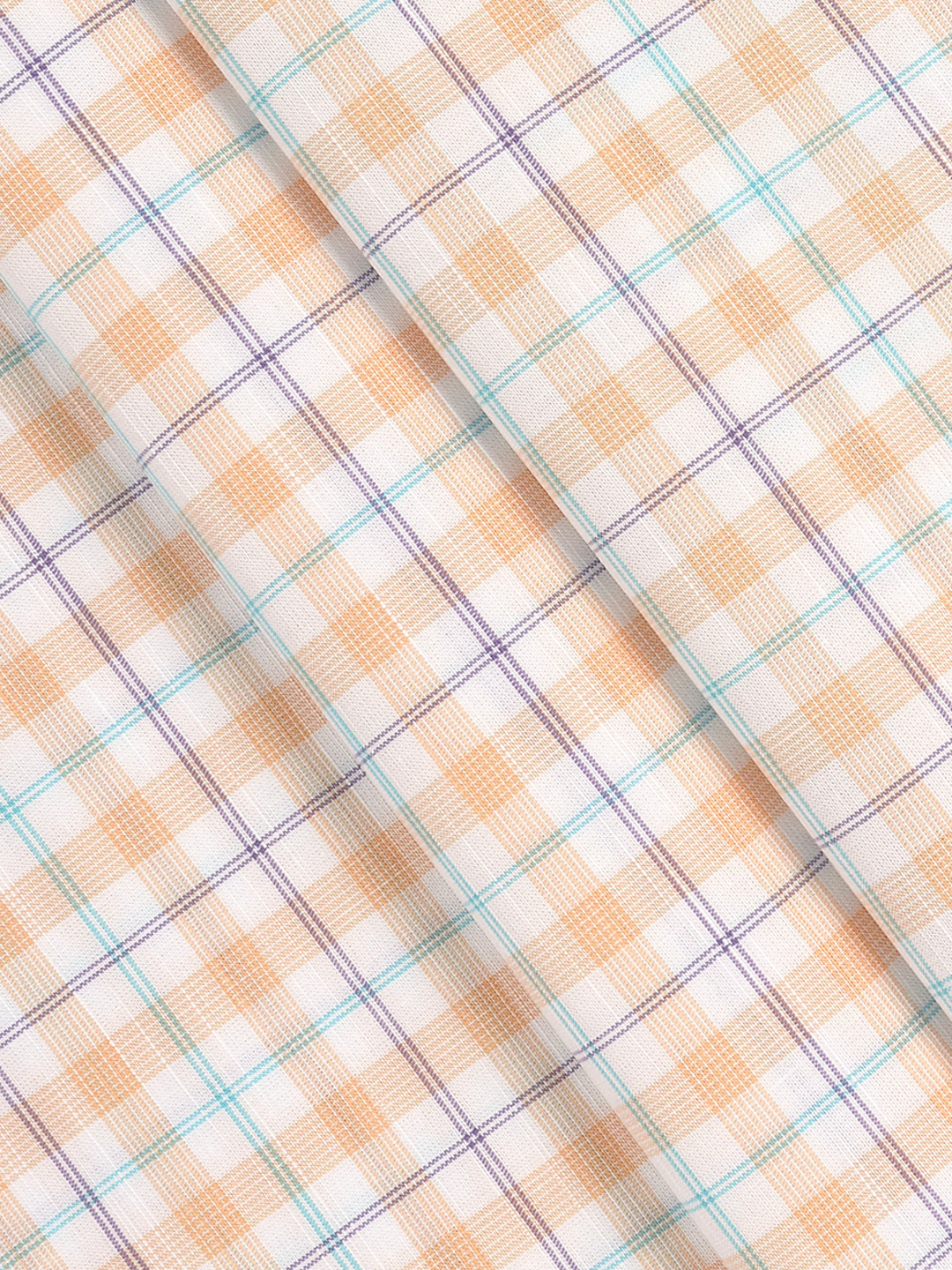 Men 100%Cotton Checks Shirt Fabric Orange with White Liberty Cotton