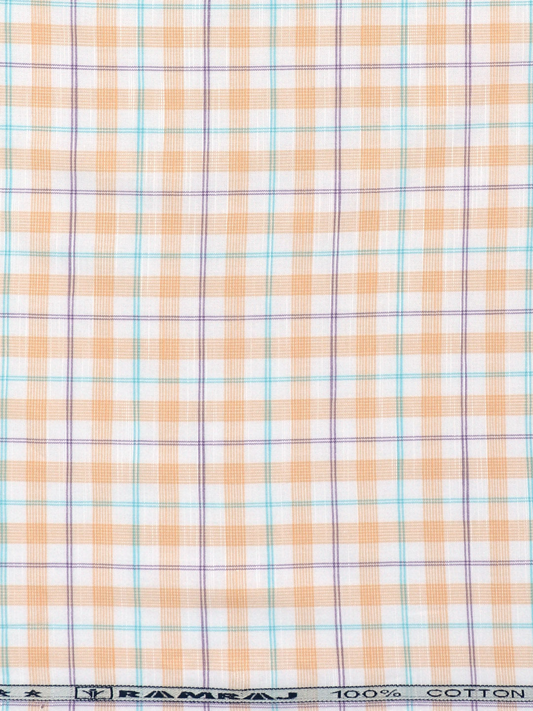 Men 100%Cotton Checks Shirt Fabric Orange with White Liberty Cotton