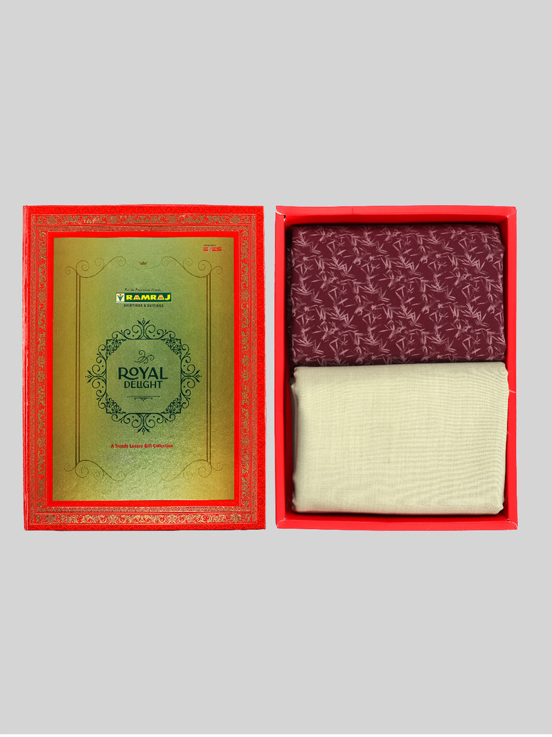 Cotton Printed Maroon Shirting & Sandal Suiting Gift Box Combo RY21