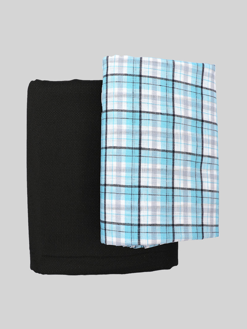 Cotton Checked Blue Shirting & Black Suiting Gift Box Combo RY26