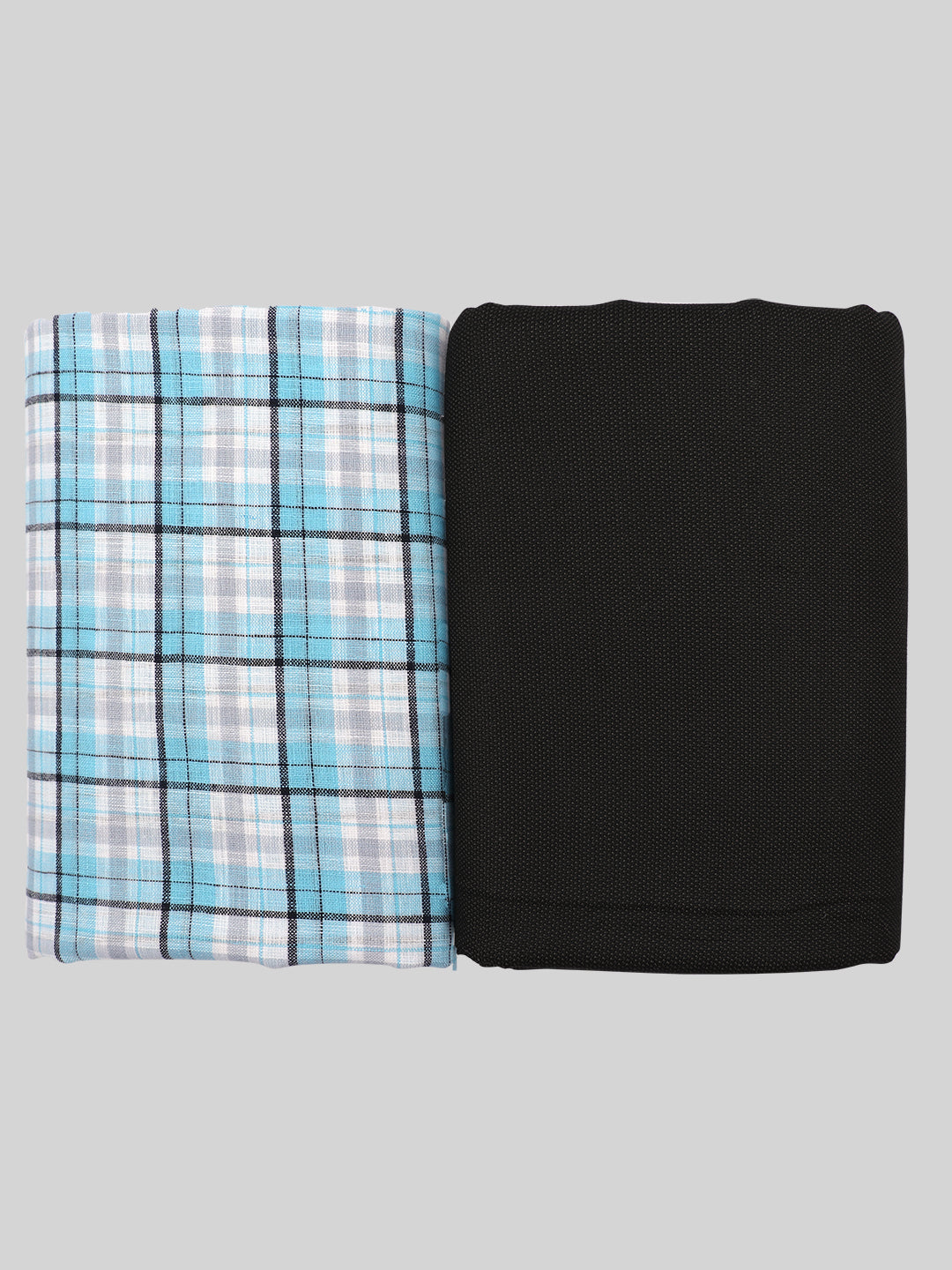 Cotton Checked Blue Shirting & Black Suiting Gift Box Combo RY26-Full view