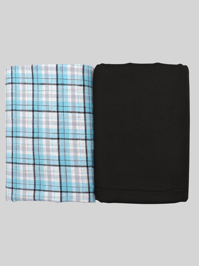 Cotton Checked Blue Shirting & Black Suiting Gift Box Combo RY26