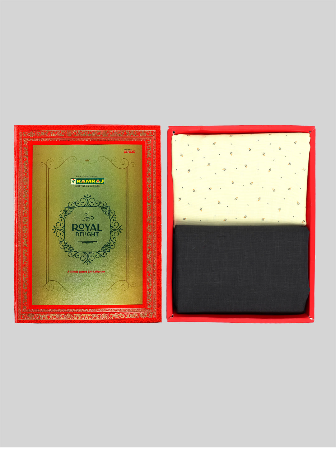 Cotton Printed Yellow Shirting & Black Suiting Gift Box Combo RY20-Ad vert