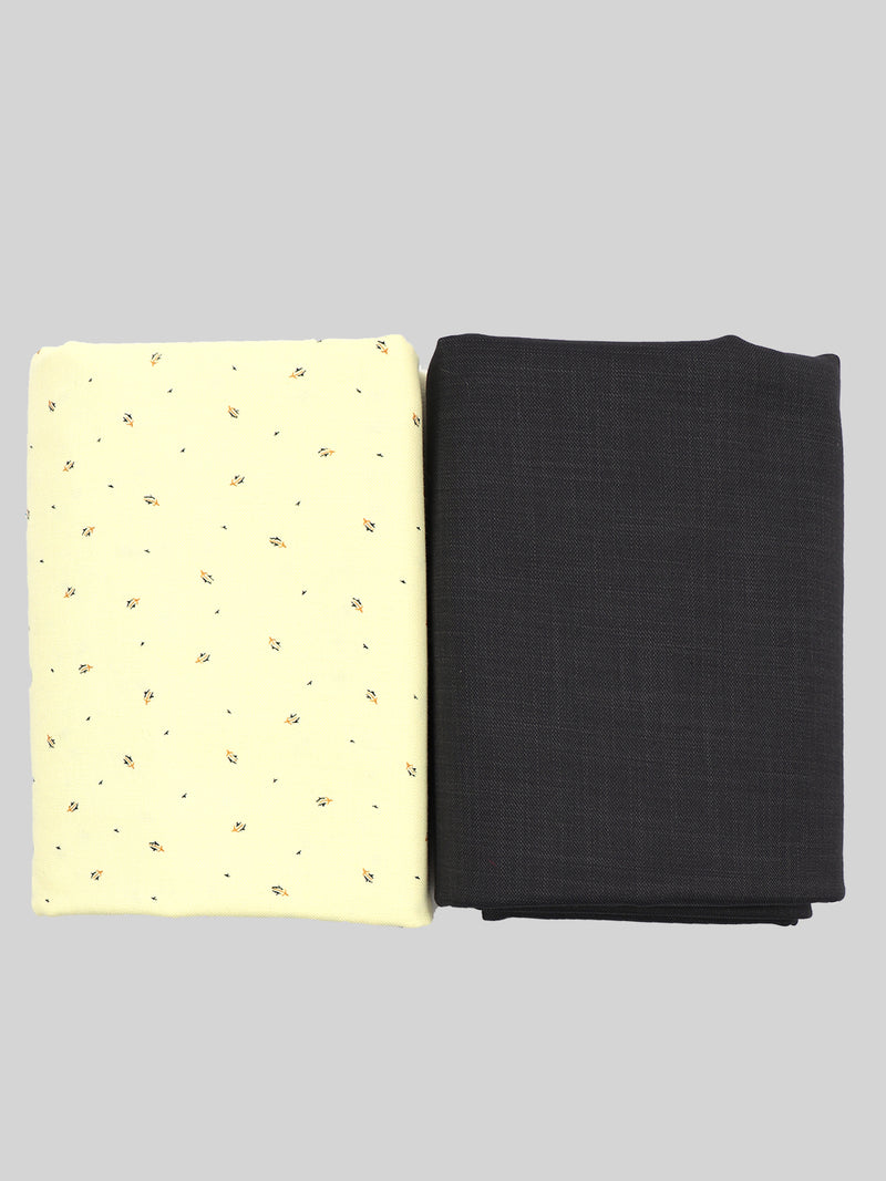 Cotton Printed Yellow Shirting & Black Suiting Gift Box Combo RY20