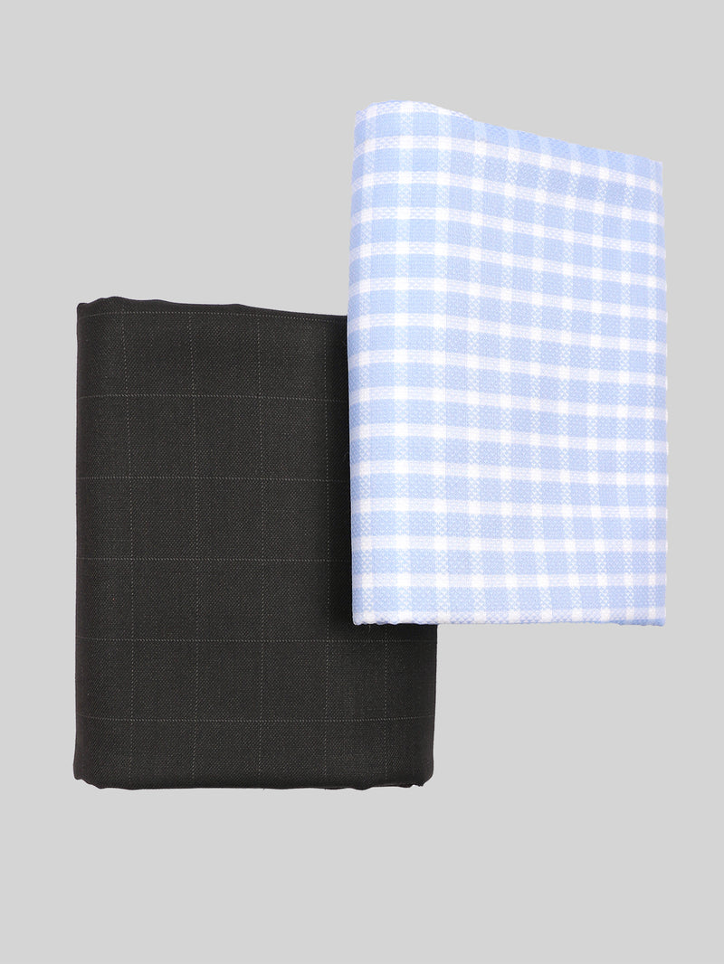 Cotton Checked Blue Shirting & Black Suiting Gift Box Combo RY32