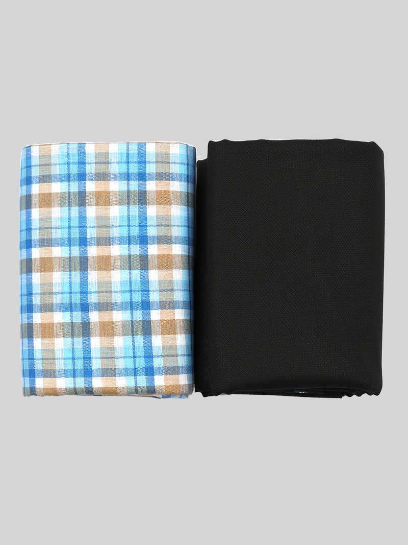 Cotton Checked Blue Shirting & Green Suiting Gift Box Combo RY24