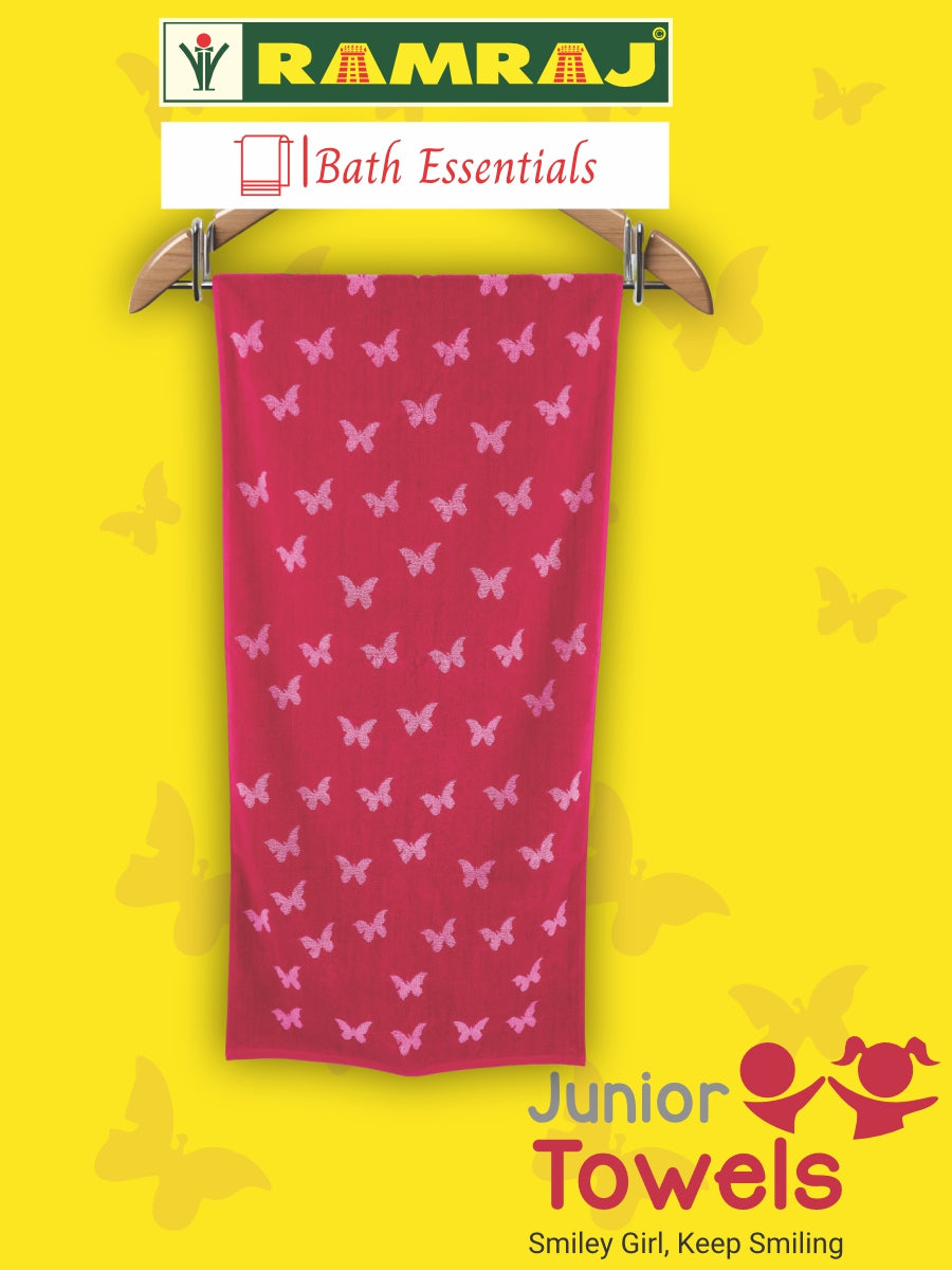 100% Premium Cotton Soft & Absorbent Pink Colour Junior Girls Bath Towel Butterfly