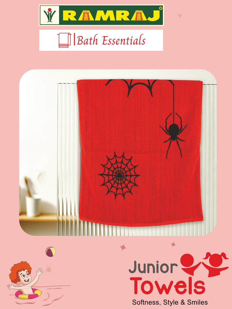 100% Premium Cotton Soft & Absorbent Red Colour Junior Boys Bath Towel Spider