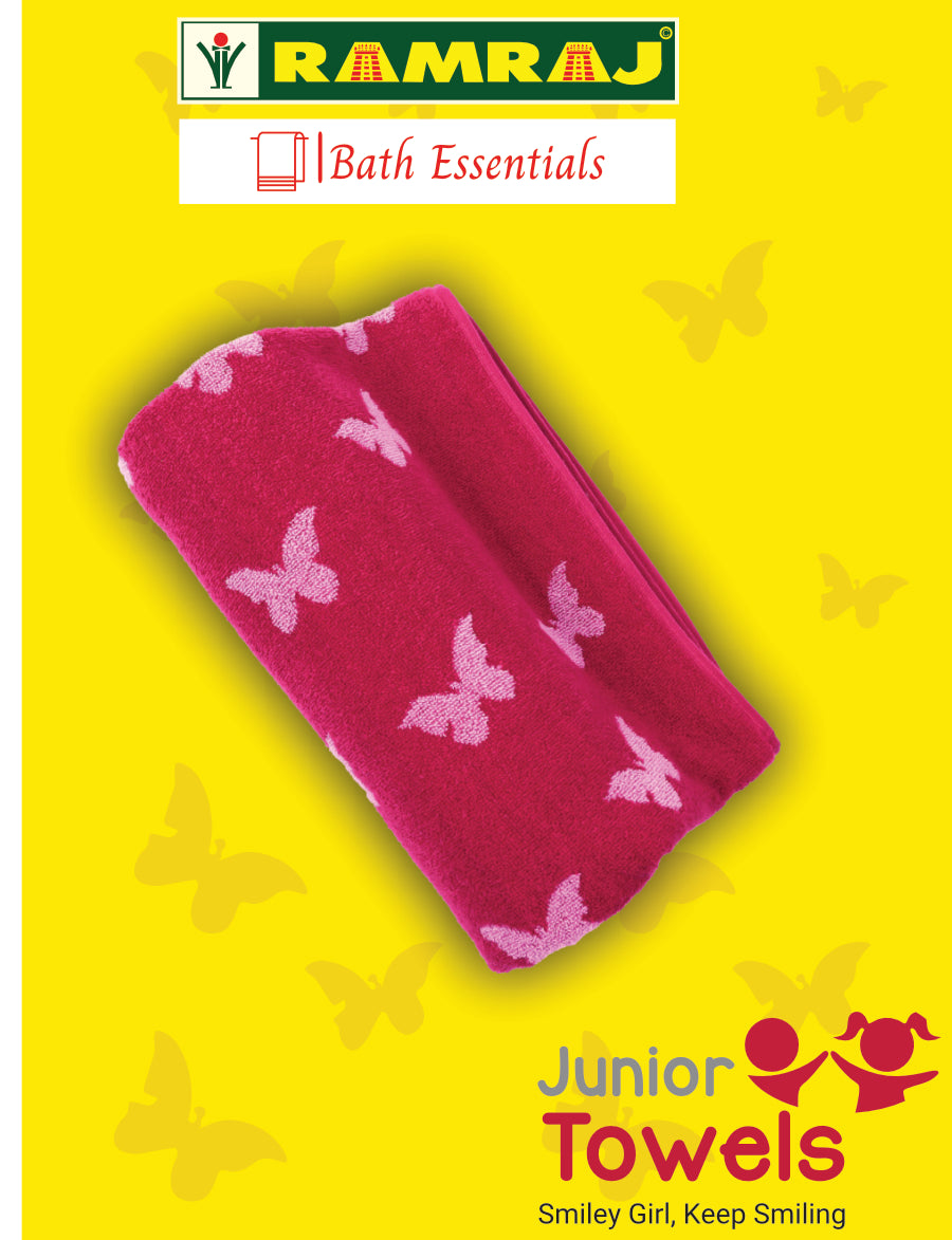 100% Premium Cotton Soft & Absorbent Pink Colour Junior Girls Bath Towel Butterfly