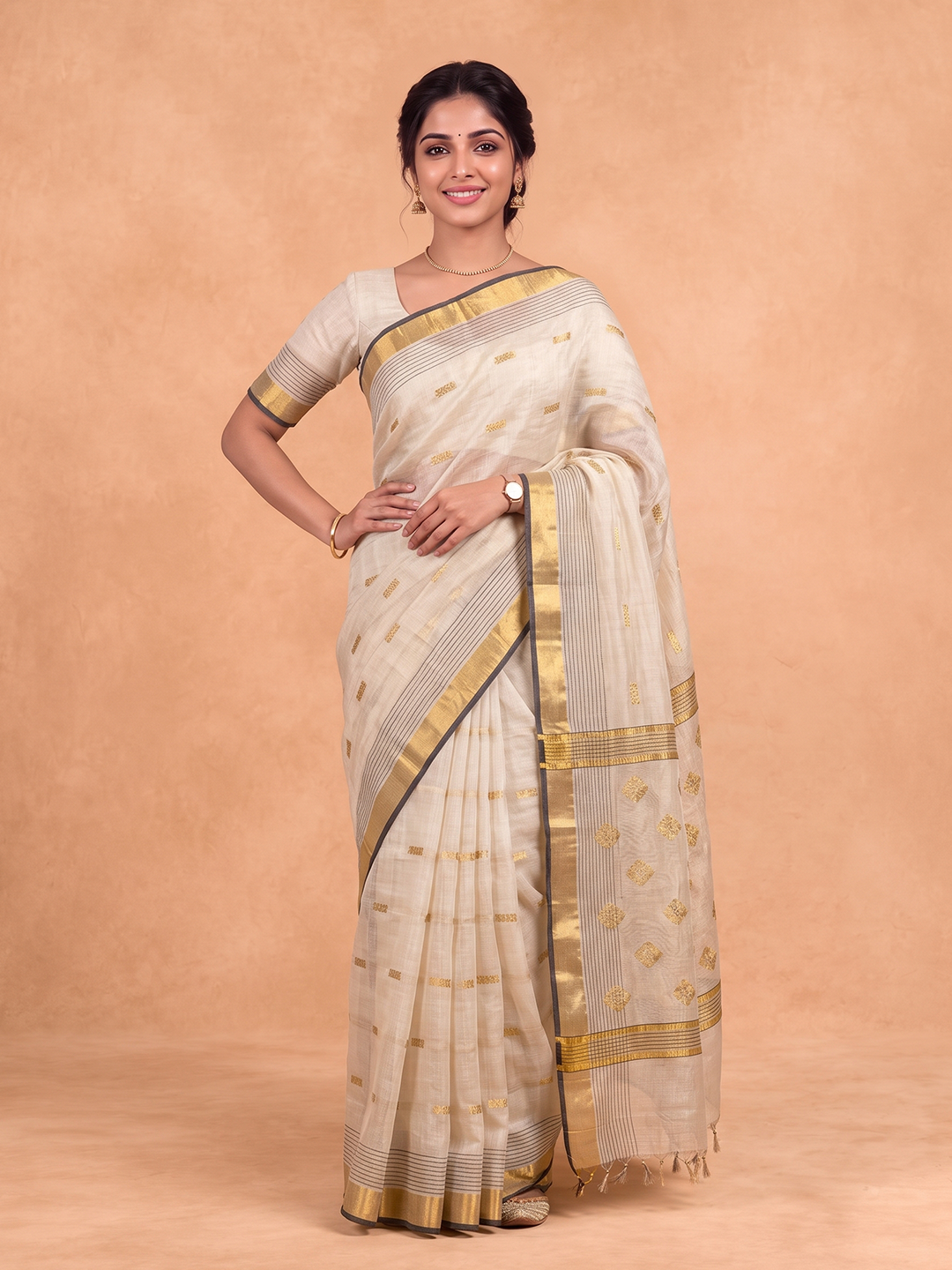 Women Tissue Gold Printed Saree KLS70