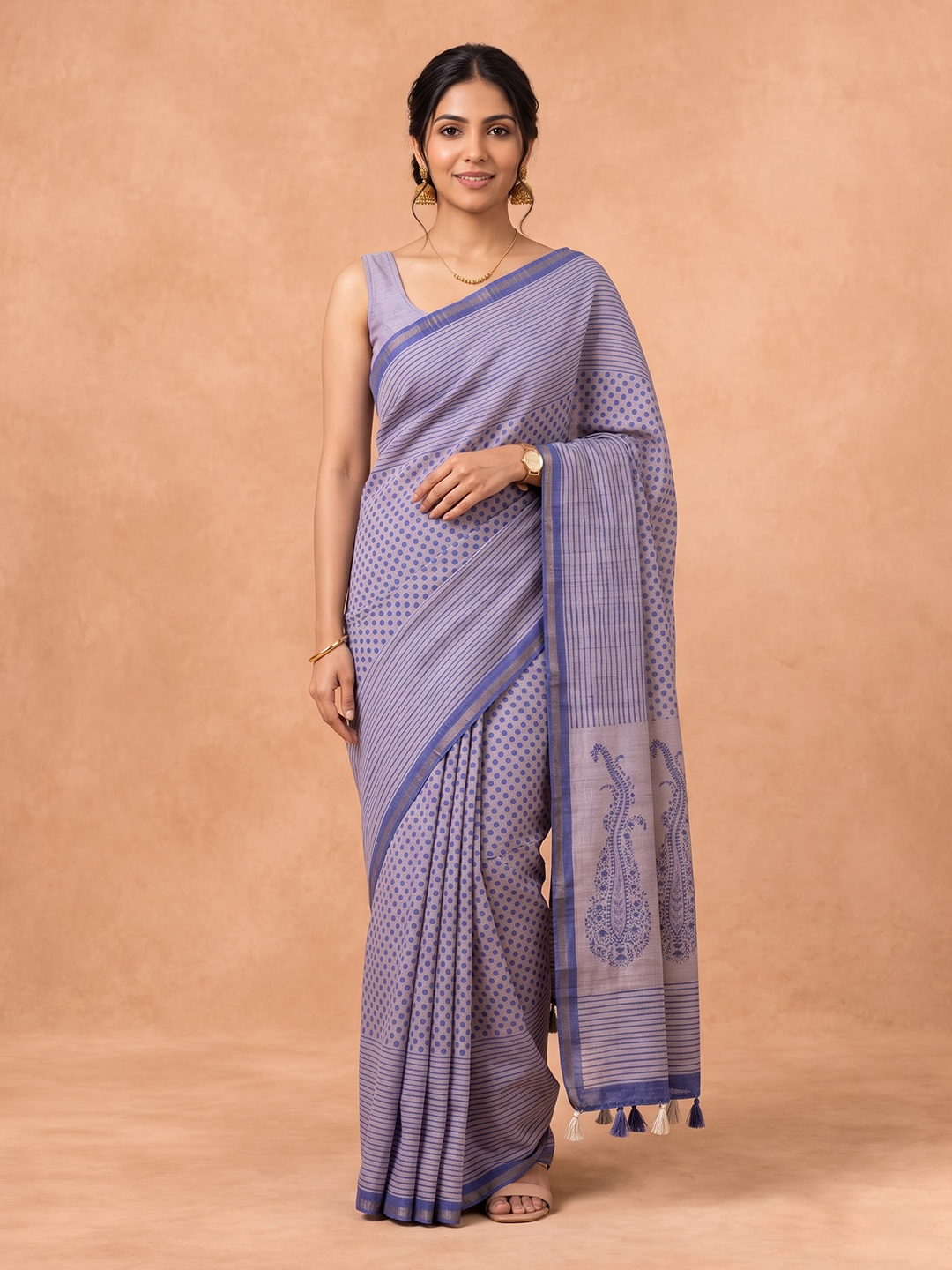 Women Semi Tussar Blue Saree ST392