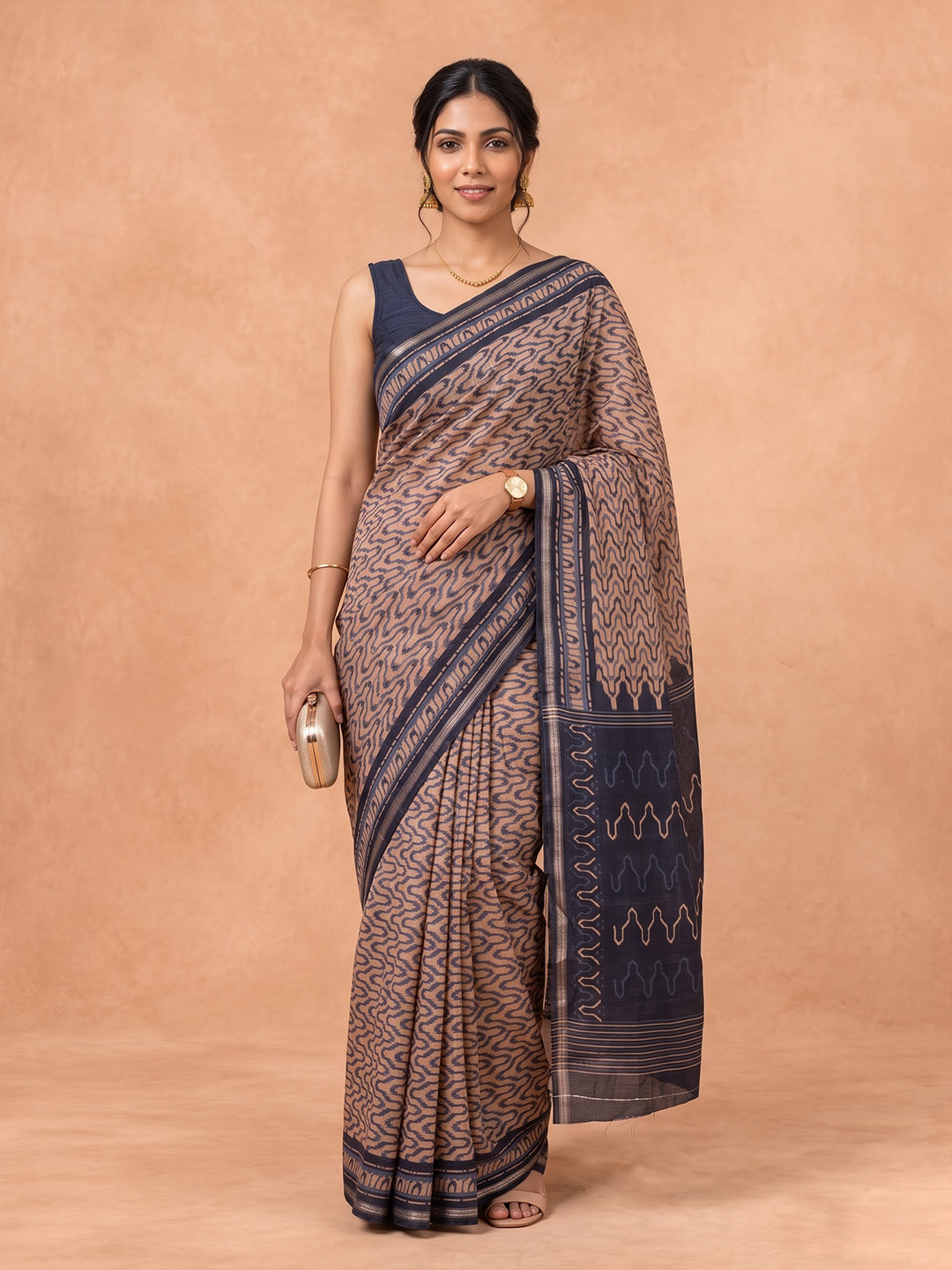 Women Semi Tussar Brown Saree ST385