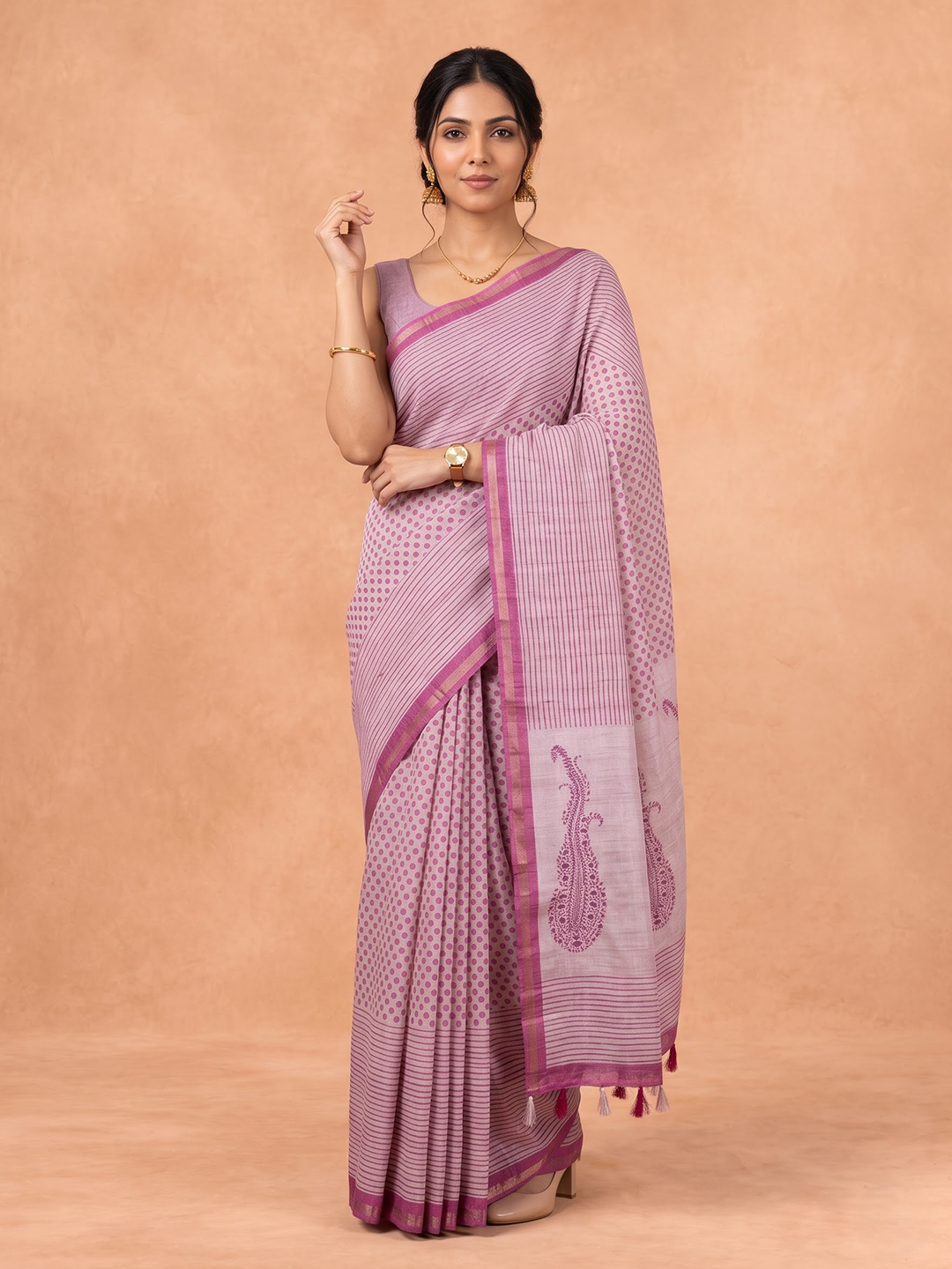 Women Semi Tussar Dark Pink Saree ST395