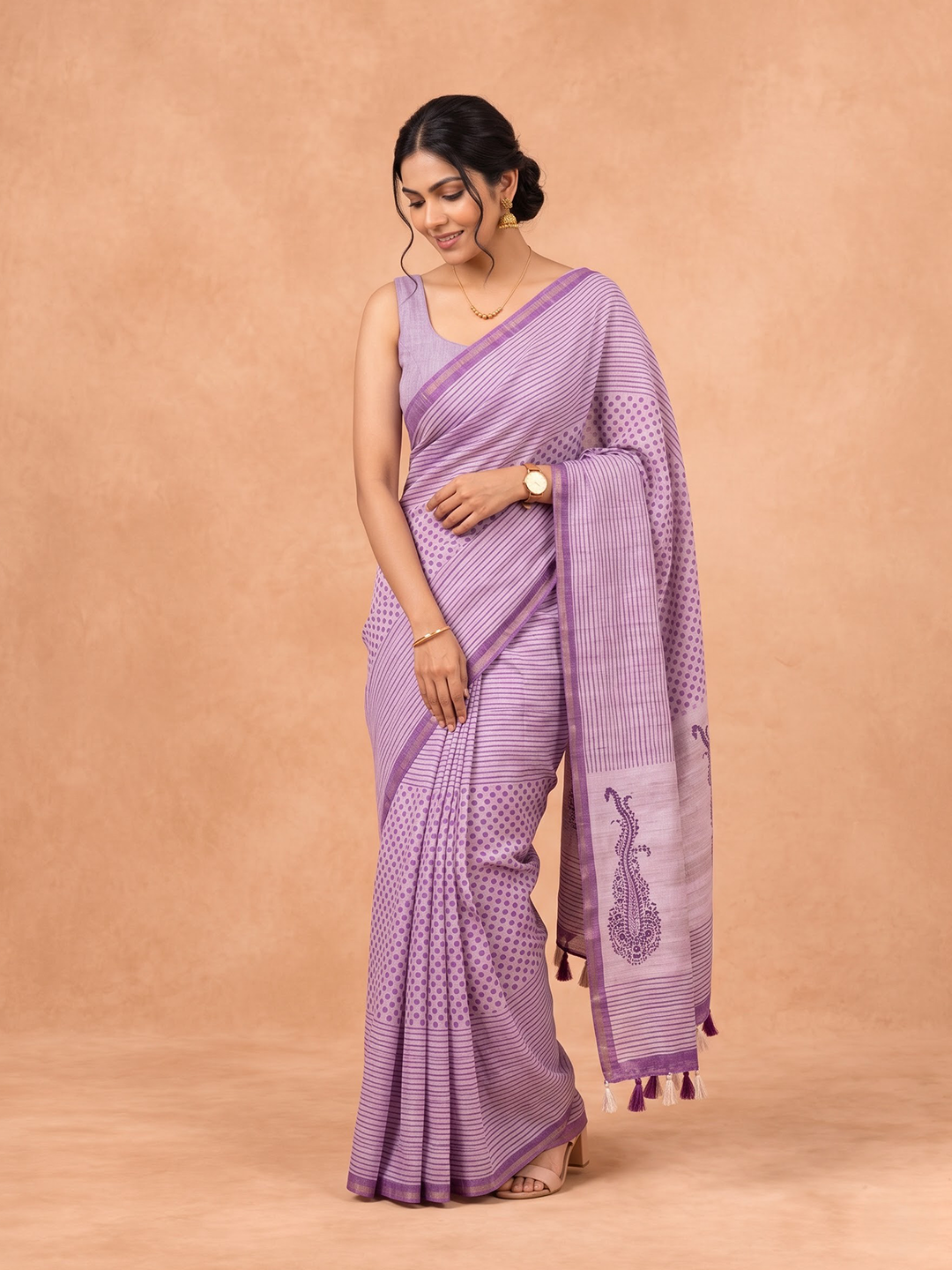 Women Semi Tussar Violet Saree ST394