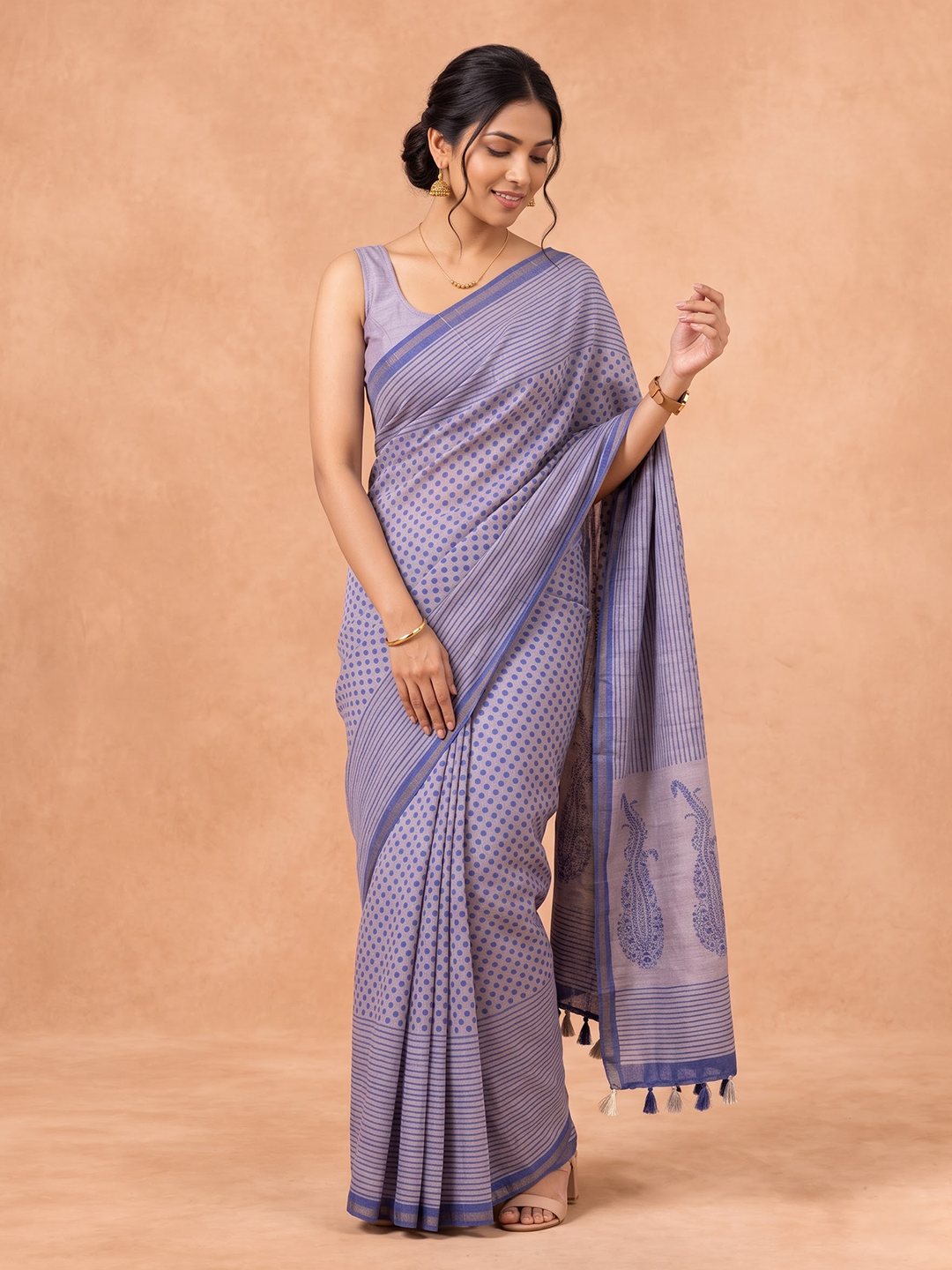 Women Semi Tussar Blue Saree ST392