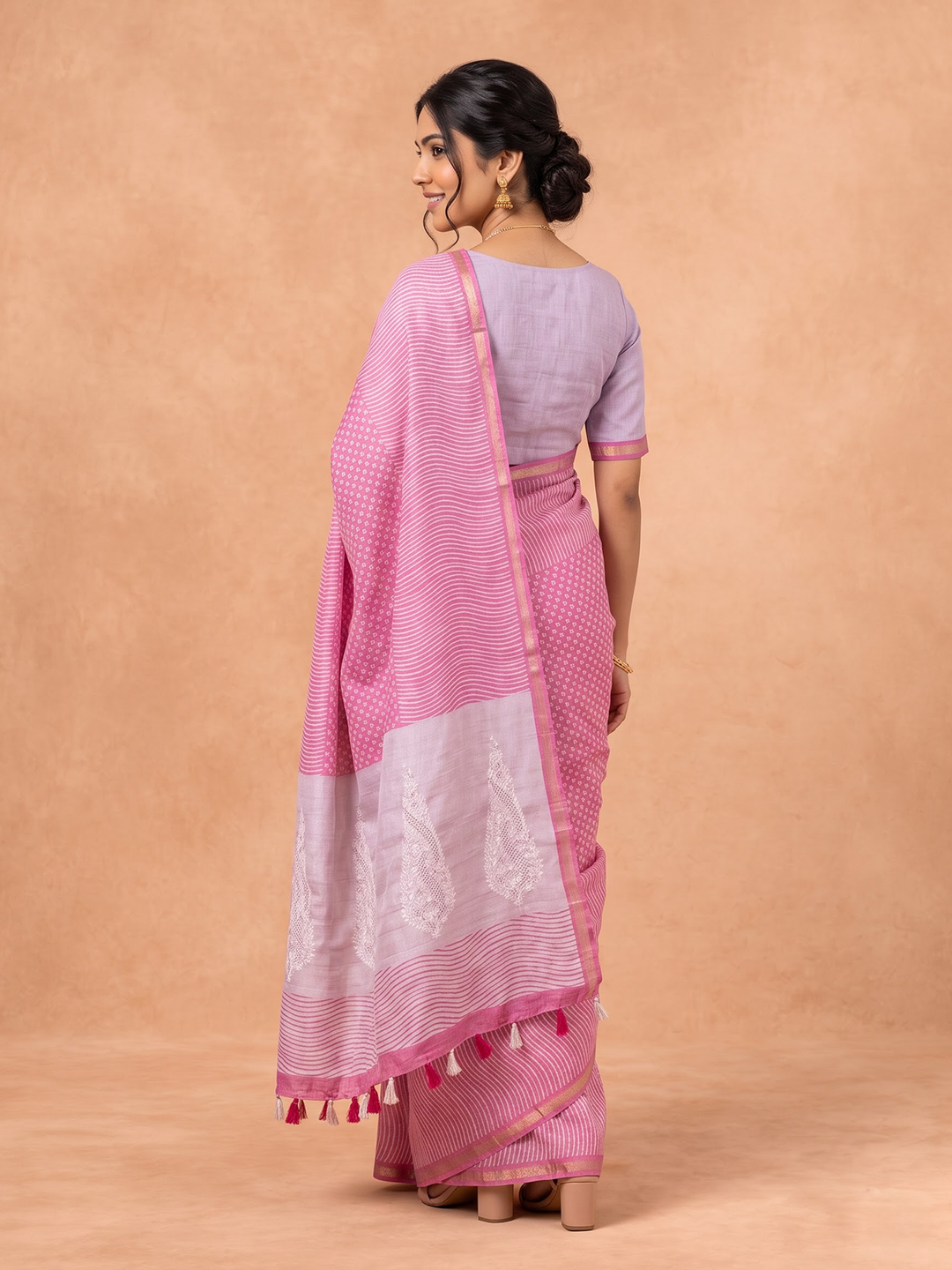 Women Semi Tussar Pink Saree ST389