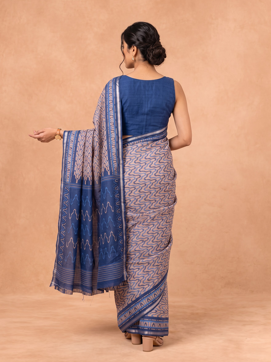 Women Semi Tussar Brown With Blue Saree ST388