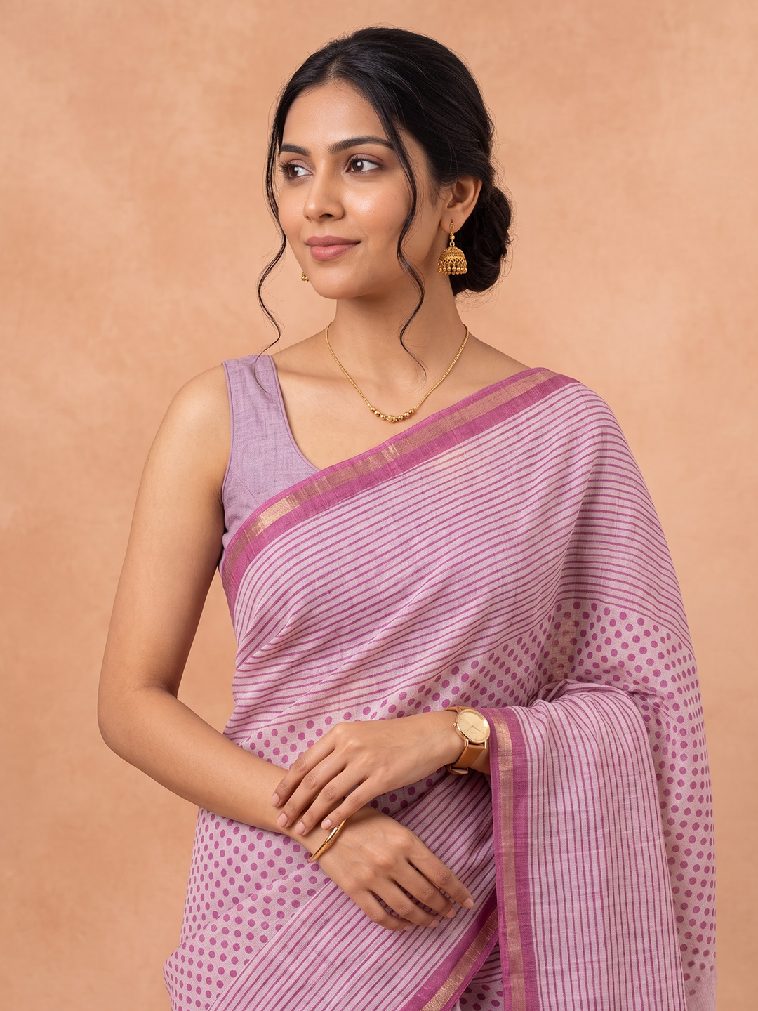 Women Semi Tussar Dark Pink Saree ST395