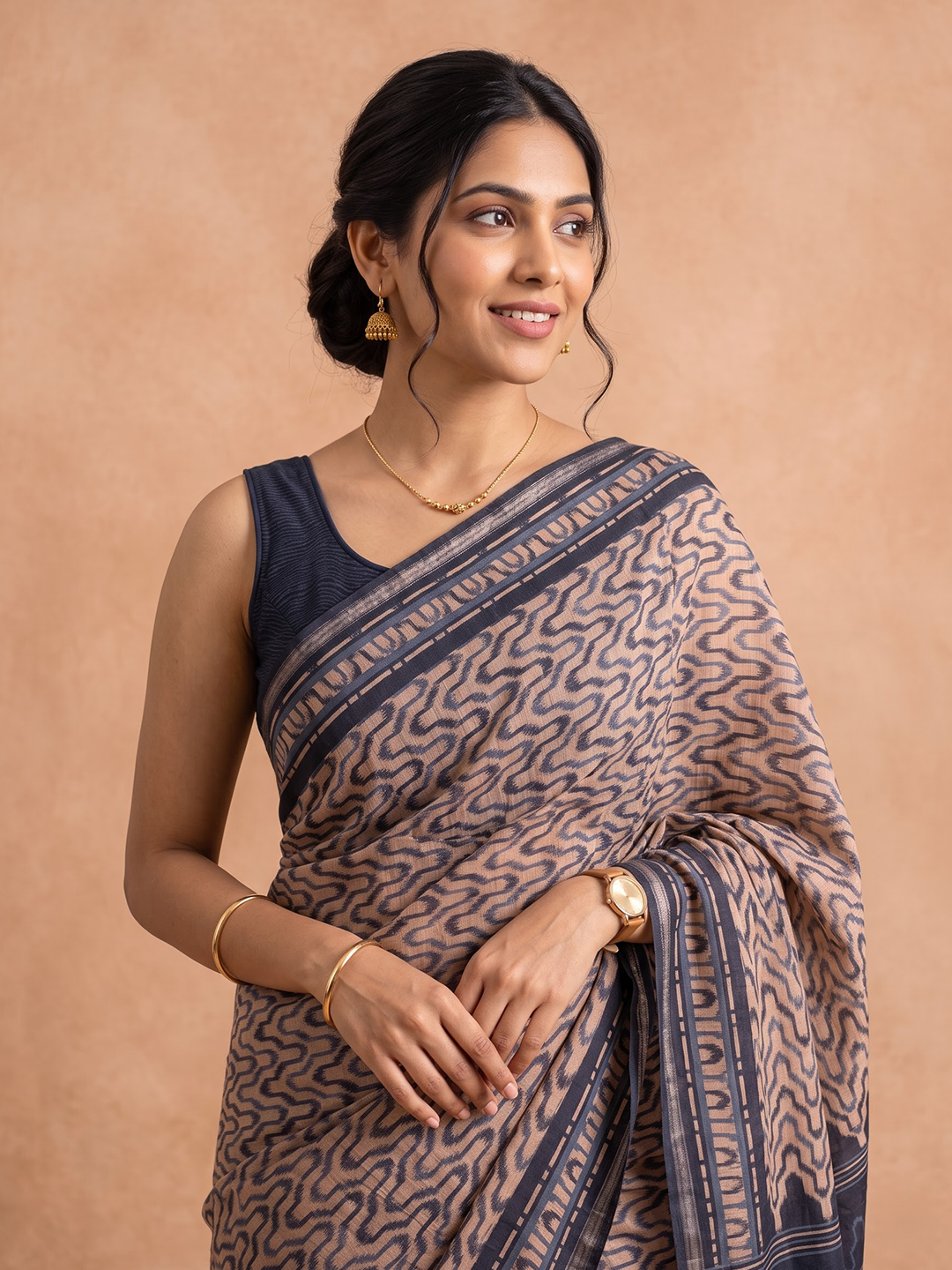 Women Semi Tussar Brown Saree ST385