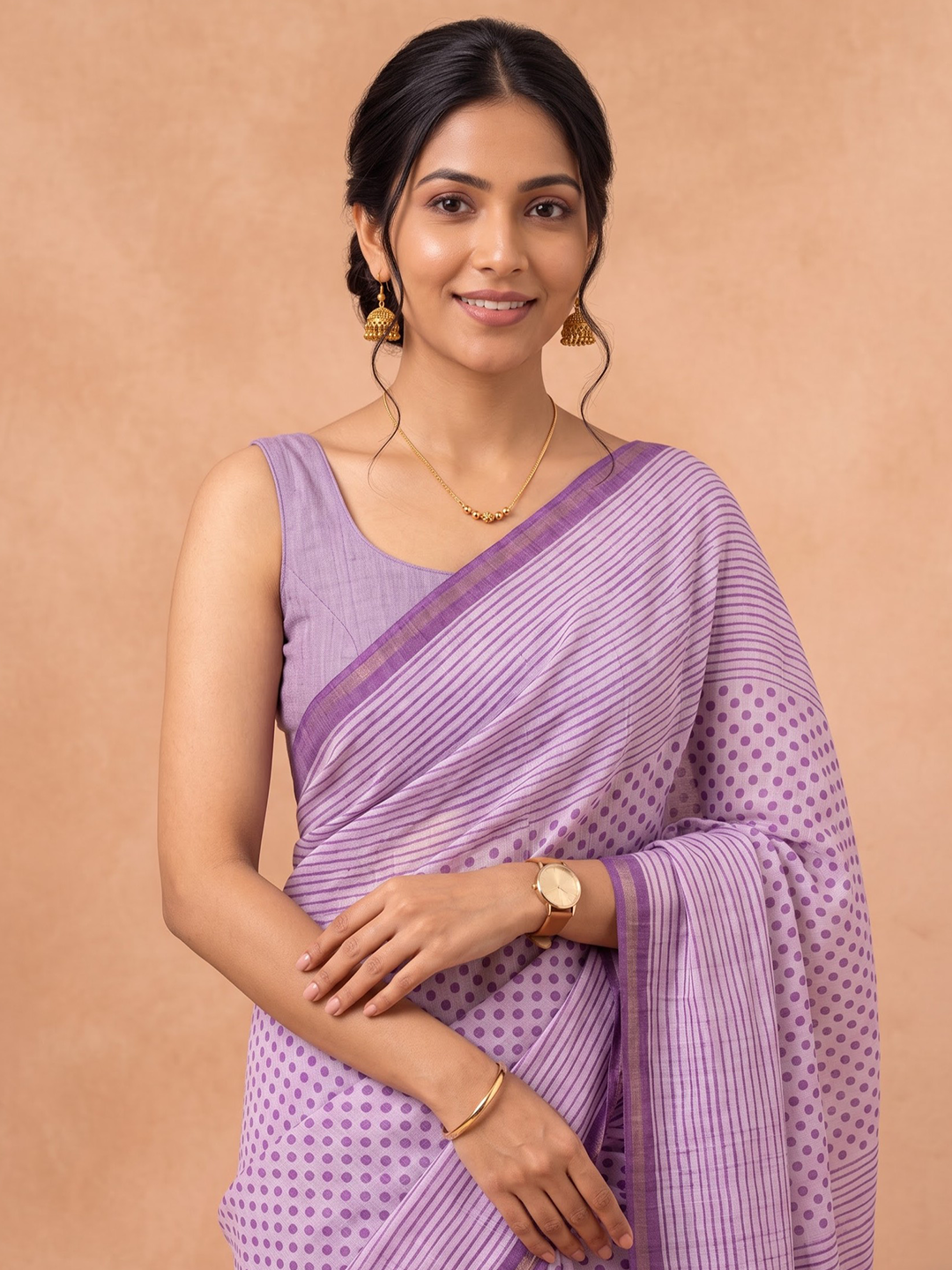 Women Semi Tussar Violet Saree ST394