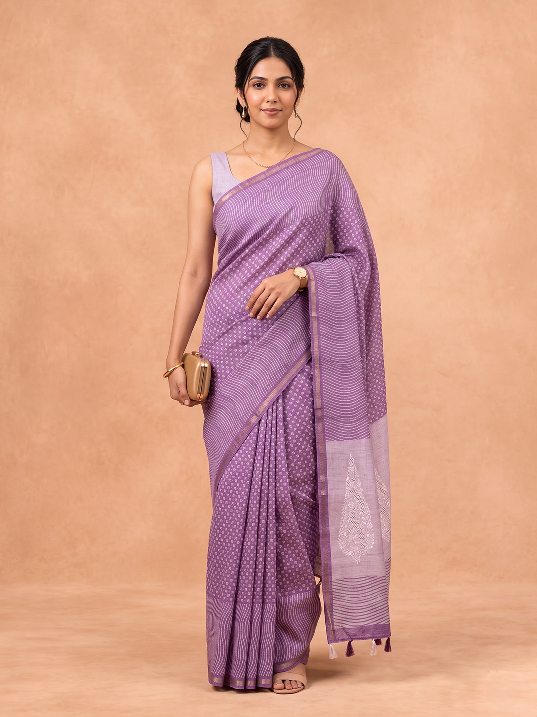 Women Semi Tussar Violet Saree ST393