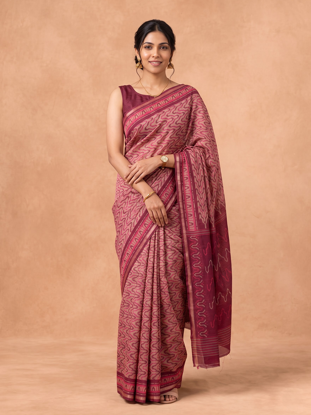 Women Semi Tussar Maroon Saree ST386