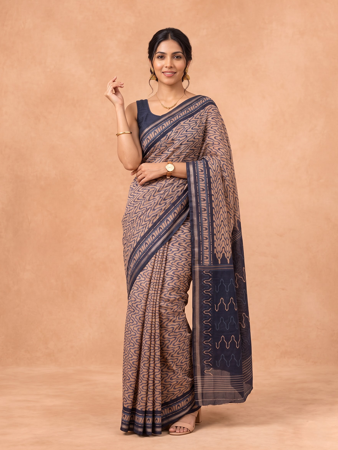 Women Semi Tussar Brown Saree ST385