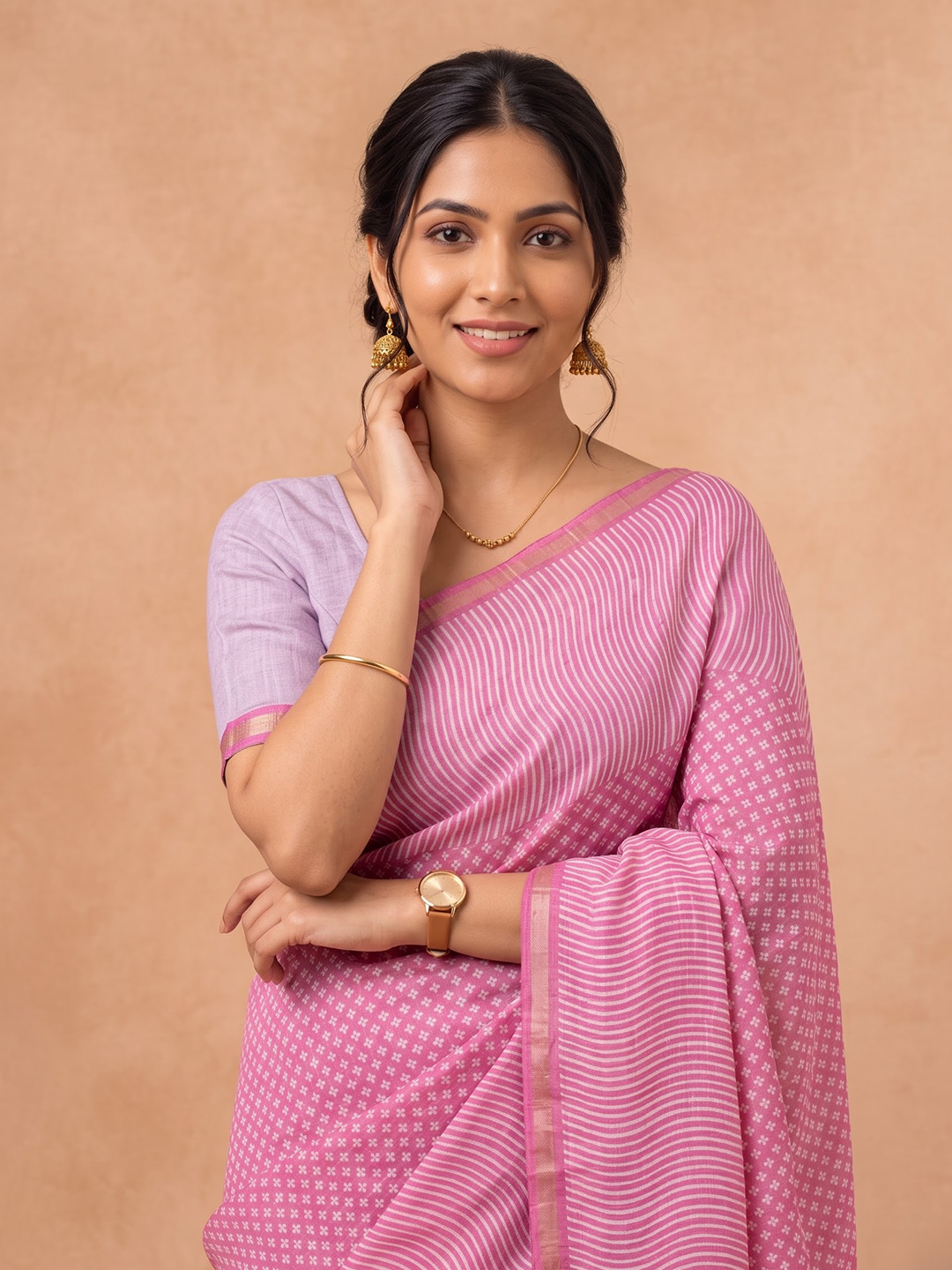 Women Semi Tussar Pink Saree ST389