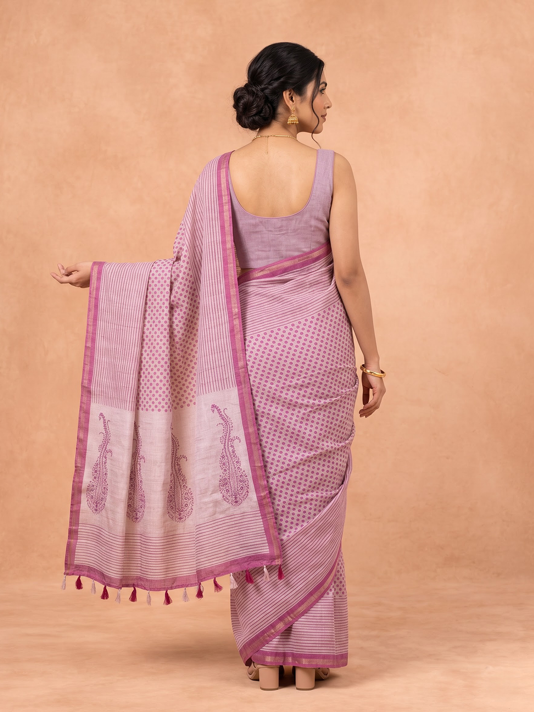 Women Semi Tussar Dark Pink Saree ST395