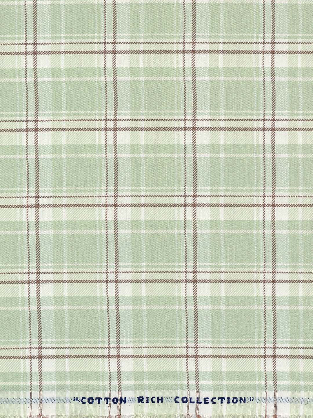 Cotton Rich Green with Brown Checked Shirt Fabric Galaxy Art