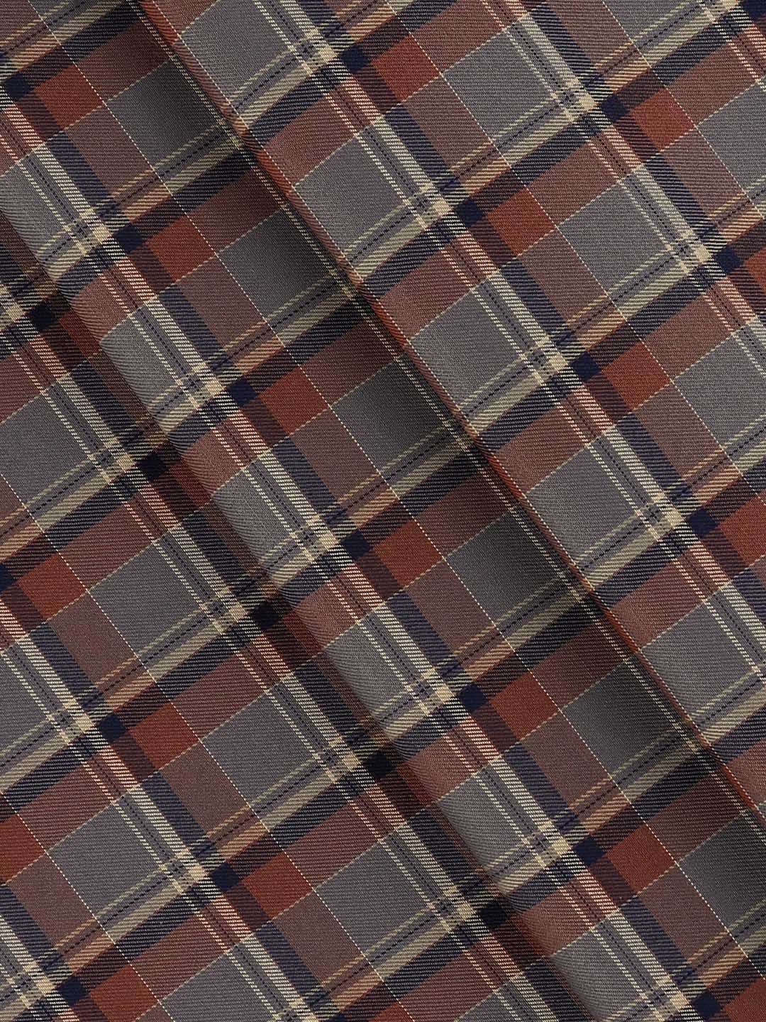Cotton Rich Grey with Brown Checked Shirt Fabric Galaxy Art