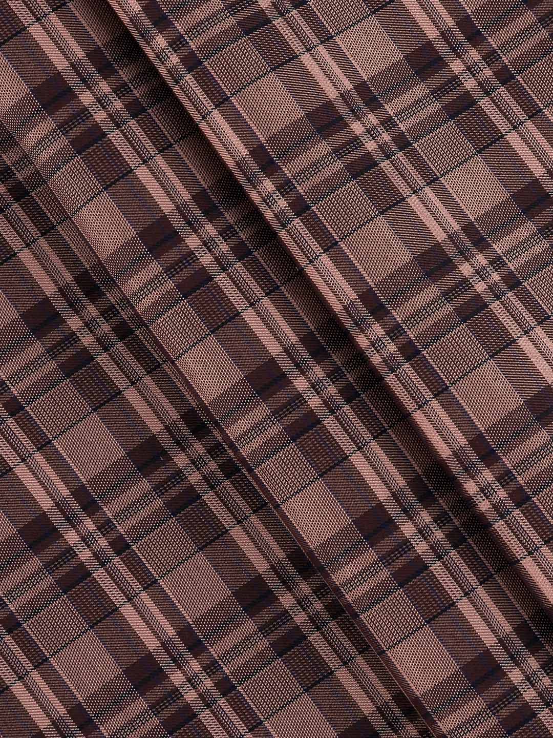 Cotton Rich Dark Brown with Peach Checked Shirt Fabric Galaxy Art