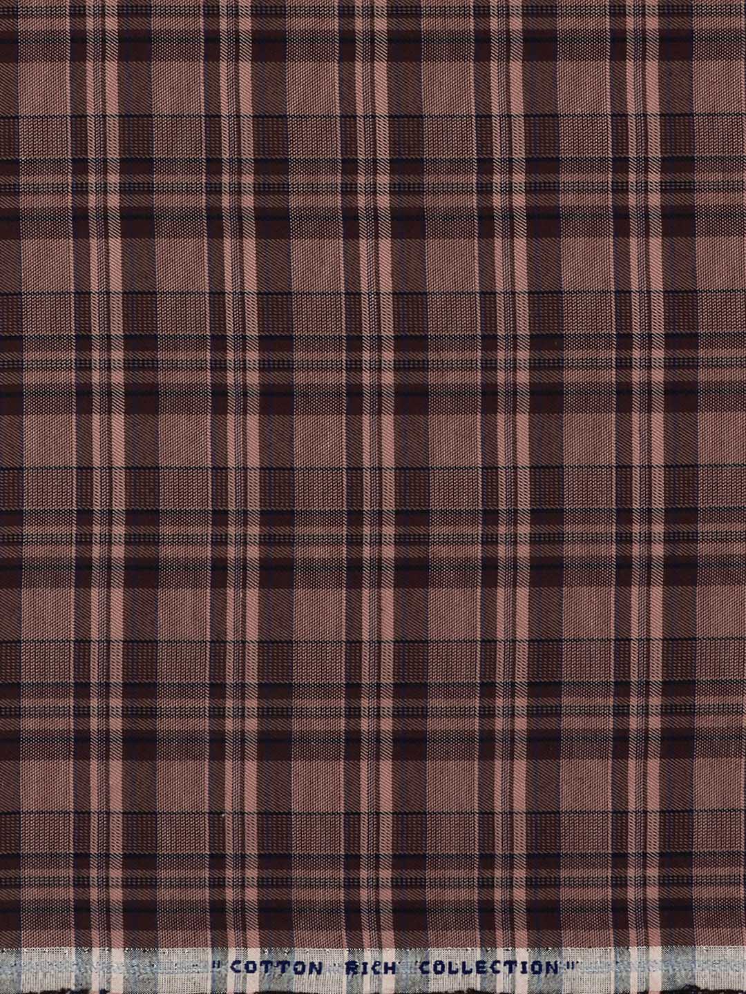 Cotton Rich Dark Brown with Peach Checked Shirt Fabric Galaxy Art