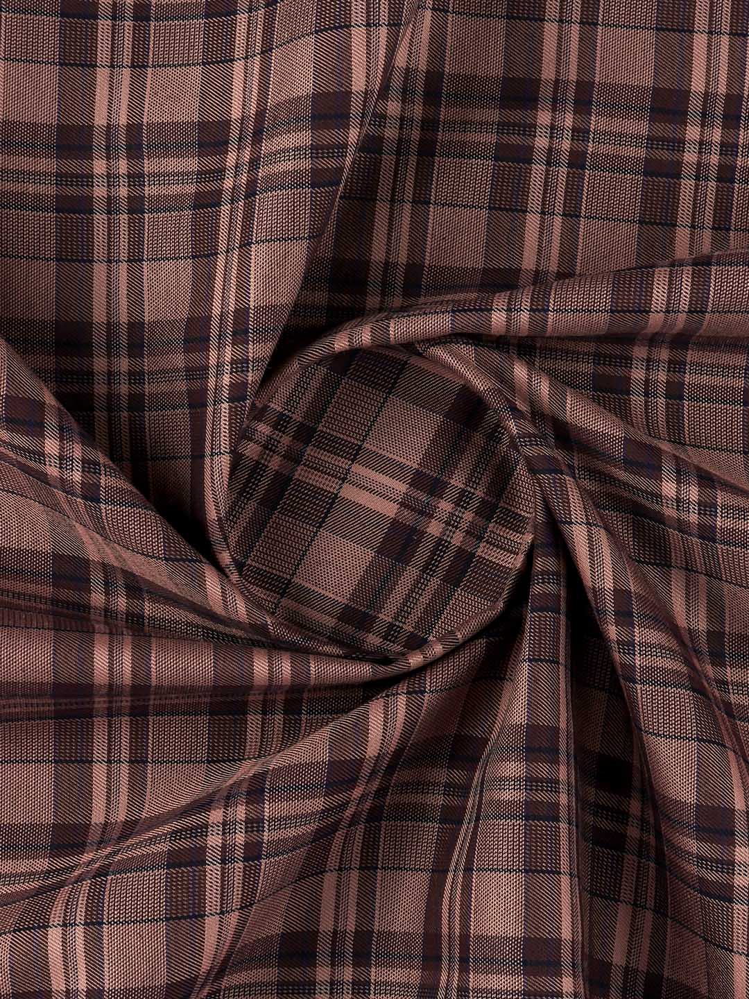 Cotton Rich Dark Brown with Peach Checked Shirt Fabric Galaxy Art