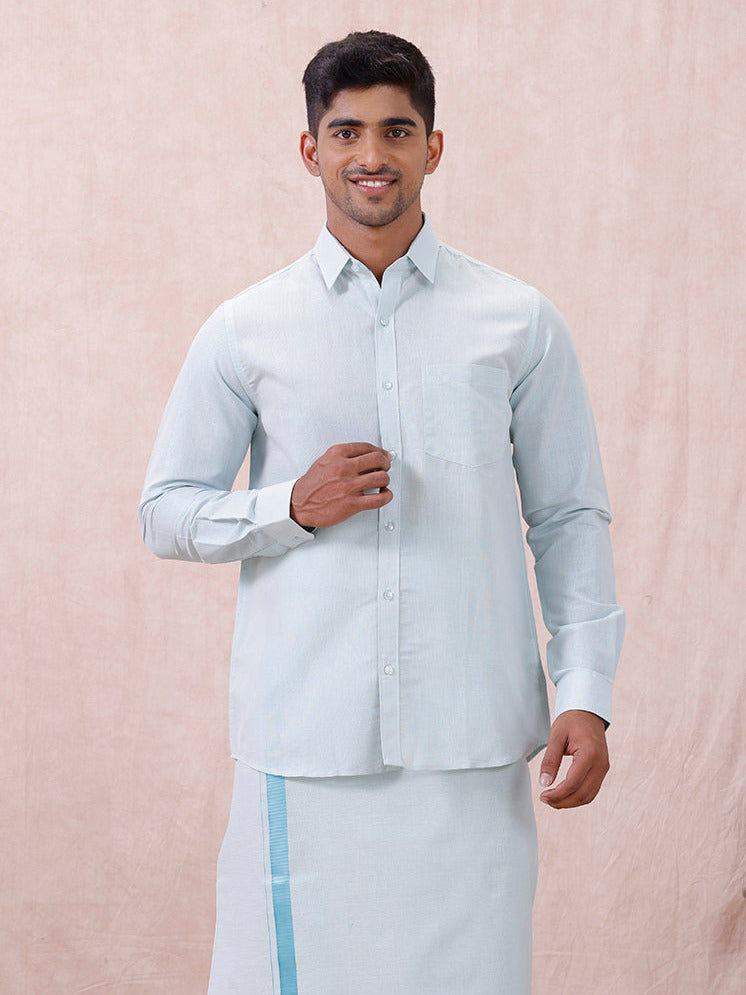 Men Cyan Blue Tissue Shirt Sankalpam