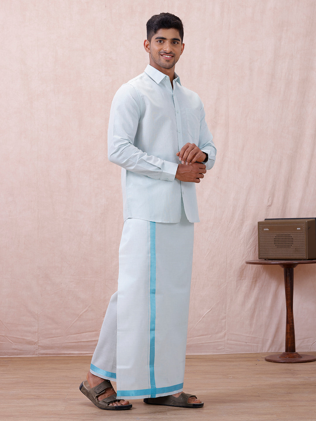 Men Cyan Blue Tissue Shirt Sankalpam