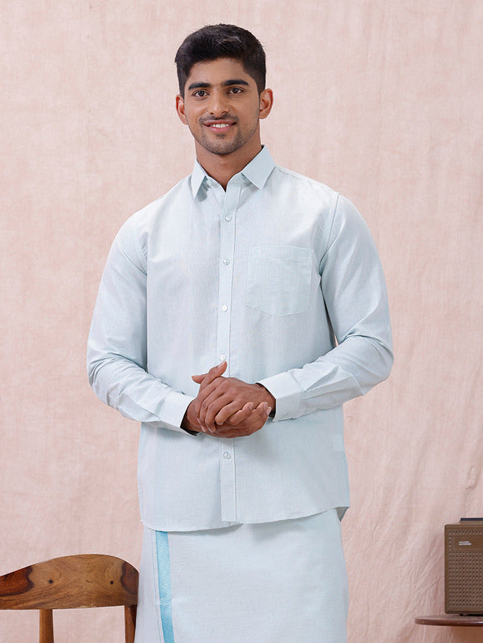 Men Cyan Blue Tissue Shirt Sankalpam