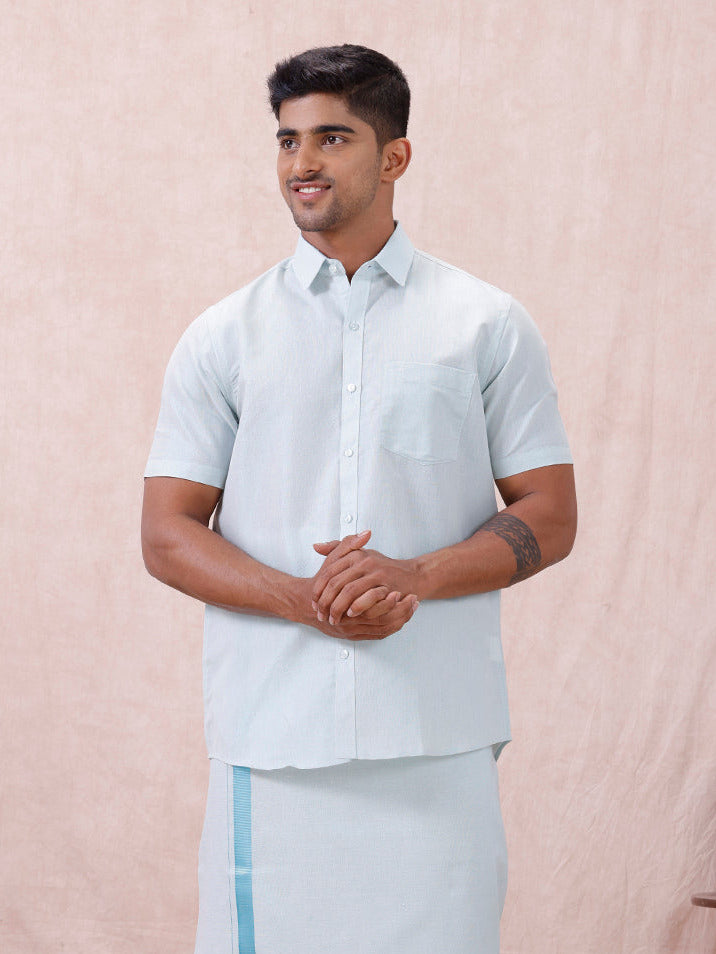 Men Cyan Blue Tissue Shirt Sankalpam