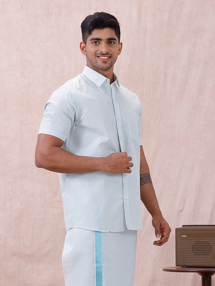 Men Cyan Blue Tissue Shirt Sankalpam