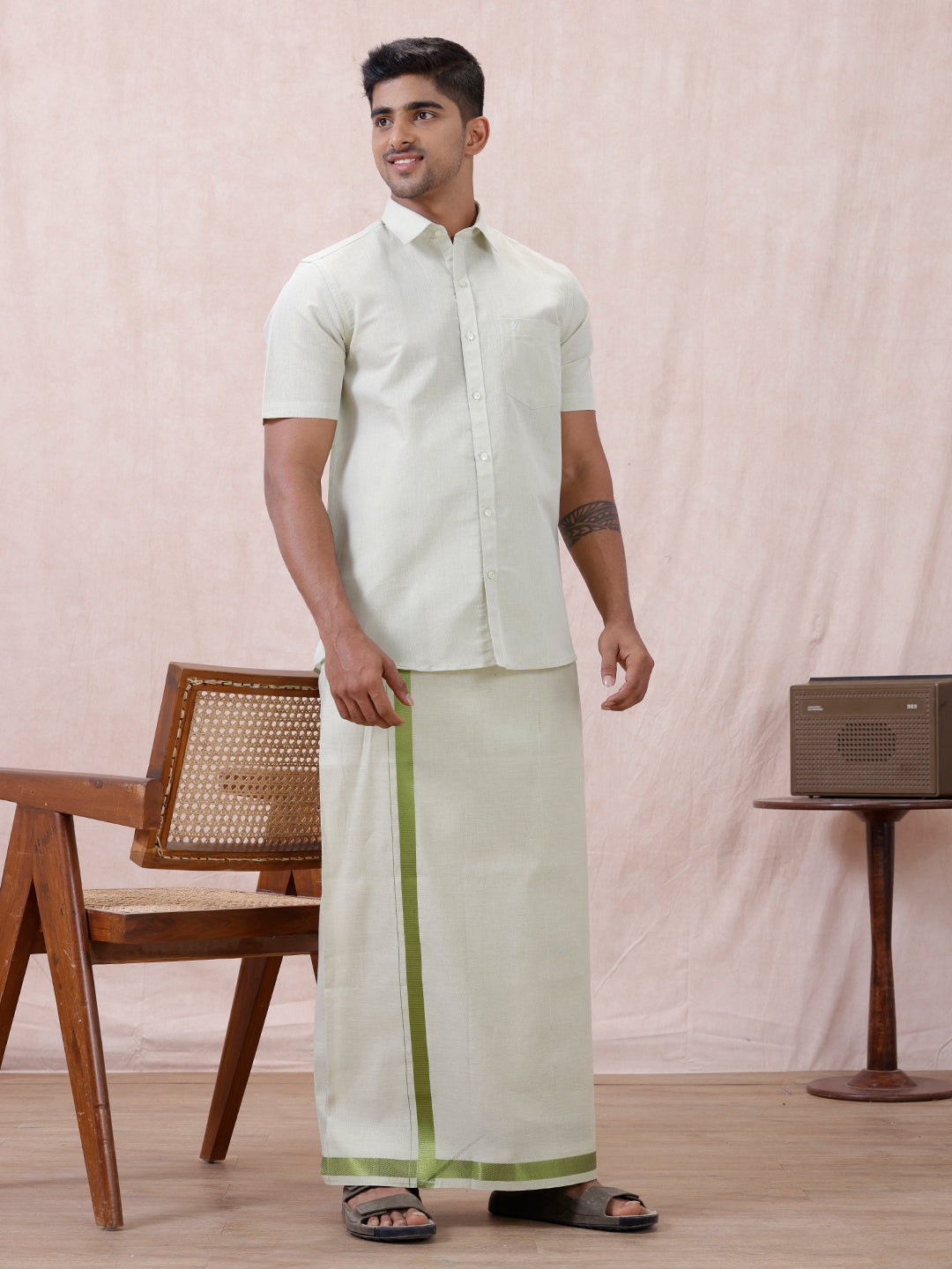 Men Moss Green Tissue Shirt Sankalpam