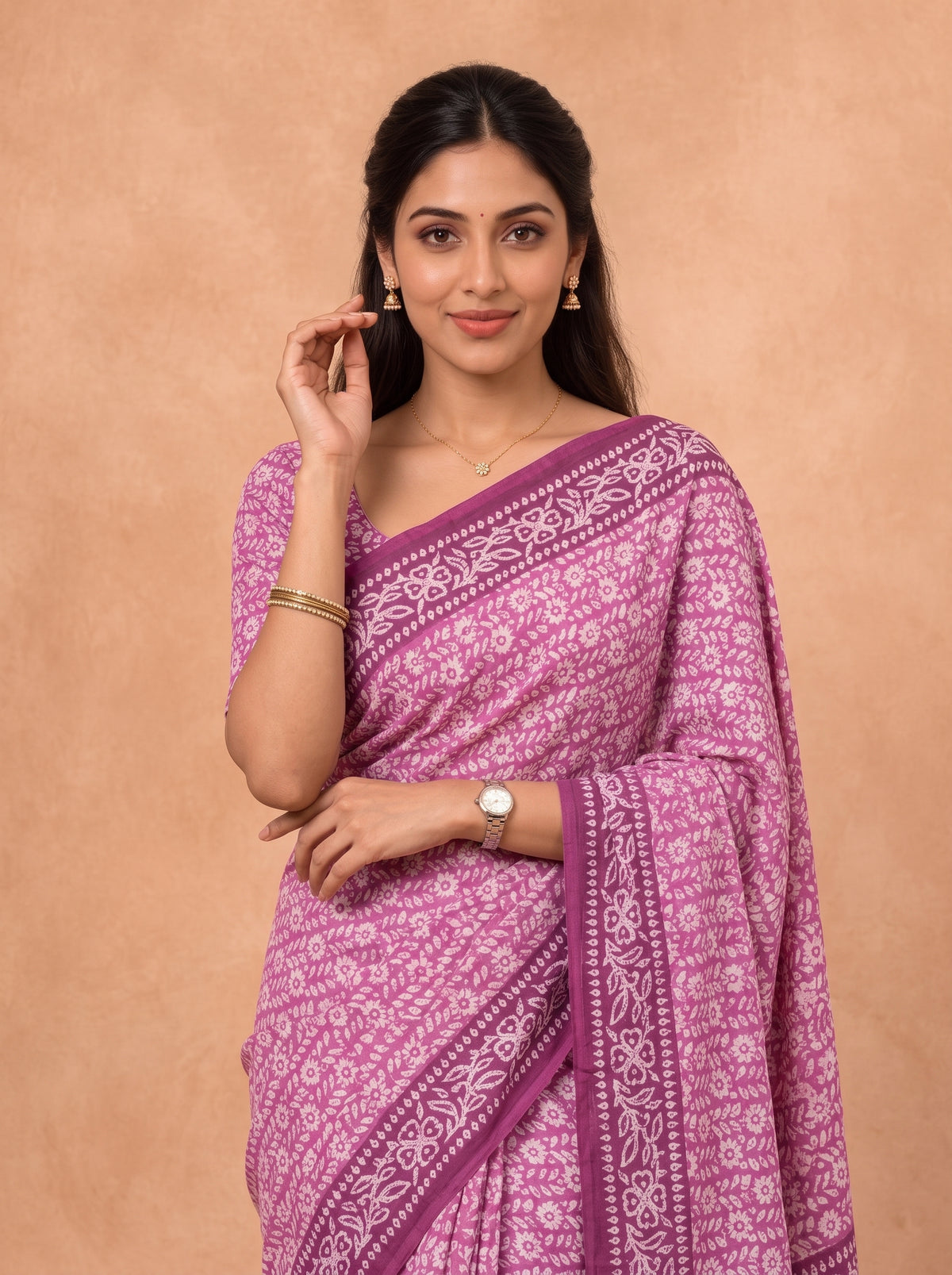 Women Cotton Pink Printed Saree PCS305
